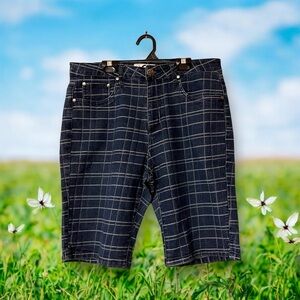 Crest Jeans Checkered Plaid Denim Bermuda Shorts